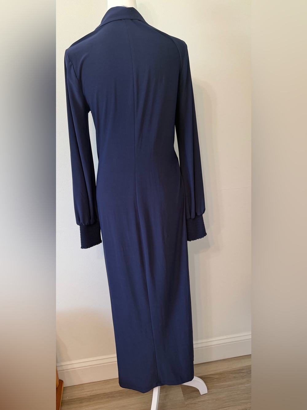 VENUS Deep Navy Twist-Front Maxi Dress • Long Sleeve Smocked Cuffs • Size M - Picture 3 of 13